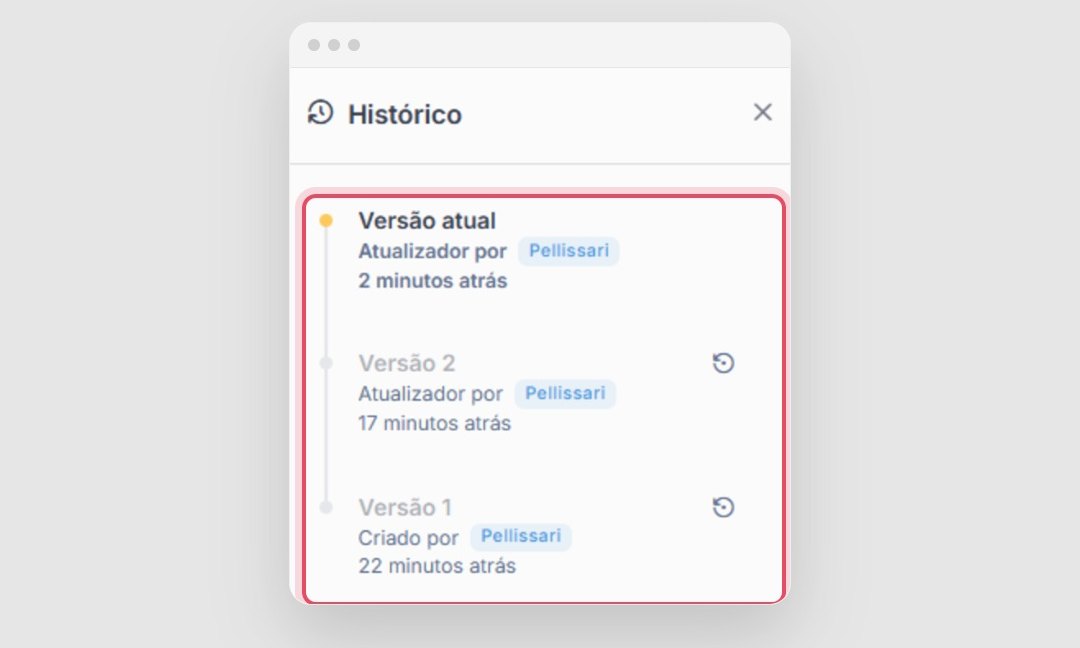 Painel de histórico de versões de um artigo no GLPI 12, com a versão atual e as versões anteriores